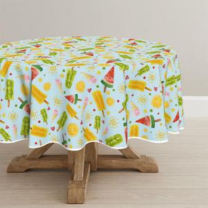 Horaldaily Summer Tablecloth 6060 Inch Round, Tropical Popsicle Ice Cream Orange Sunshine Blue White Washable Seasonal Table Cover for Party Picnic Dinner Decor