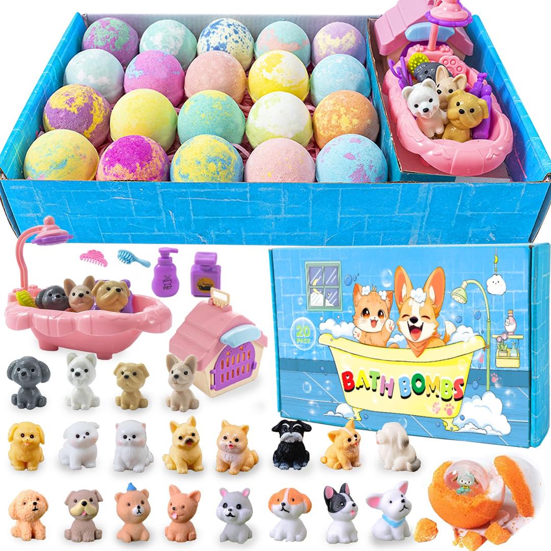 Bath Bombs for Kids with Surprise Inside for Girls Boys Toddlers, 20 Pack Organic Kids Bath Bombs with Surprise Inside, Kids Safe Handmade Bubble Bath Fizzies, Ideal Birthday Christmas Gift Set (20 Different Scents)
