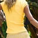 ZAFUL Women's Short Sleeve Shirt Crew Neck Button Down Cardigan T-Shirt Slim Fit Y2K Going Out Casual Fashion Tops (X-Large, 0221-yellow)