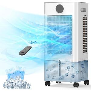 Windowless Portable Air Conditioner, 12H Timer & 2-Gal Tank, 3-IN-1 Portable AC Unit with Remote, 75°Oscillation, 3 Modes & 3 Speeds, Ultra-Quiet 24" Ventless Swamp Cooler for Room Home Office