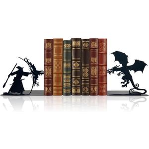 Lord Decorative Bookends - Epic Fantasy Dragon & Wizard, The Rings Book Ends for Home Library & Office Decor, Fantasy Inspired by Lord Dragon Bookends, Unique Lord Gift for Fans (Matte Black, Large)