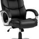 FDW Office Chair Computer High Back Adjustable Ergonomic Desk Chair Executive PU Leather Swivel Task Chair with Armrests Lumbar Support (Dark Black)