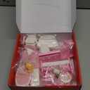 Dollhouse Furniture Set, Complete Room Collection with Kitchen, Dining, Living Room, Bedroom and Bathroom Accessories, Plastic (36-Piece Pink)