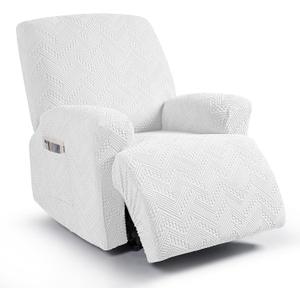 Ruaozz Recliner Sofa Covers Recliner Chair Covers Recliner Covers for Reclining Chair with Pockets Washable Furniture Protector with Elastic Bottom (1 Seater, Ivory)