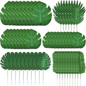 EBOOT 252 Pcs Artificial Palm Leaves 6 Kinds Faux Tropical Monstera Leaves Safari Jungle Leaves with Stems for Hawaiian Luau Birthday Theme Party Table Leave Decorations