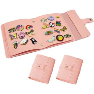 Enamel Pin Display Book Collection Trading Book Portable Brooch Pins Holder Storage Organizer Case (2Pack Pink)