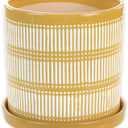 Napco 13073 Linear Yellow and White 6.25 x 6.25 Ceramic Standing Container Garden Planter Pot with Saucer