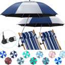 2 Pack Beach Umbrella with 360 Universal Clamp, UPF50+ Umbrella Outdoor Patio Sun Protection for Chairs, Beach &Patio Use (Not Include Chair)