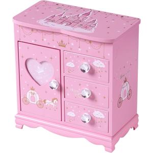 Girls Kids Jewelry Box,Princess Cute Wooden Jewelry Box with Drawer & Mirror, Organizer Display for Necklace Rings Bracelets Earrings,Pink Castle