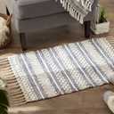 DII Textured Woven Rug Collection Hand-Loomed Shag Printed, 2x3 Ft, Chenille Stripe French Blue