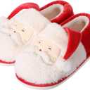 Shyyween Christmas Slippers Unisex Xmas Santa Slippers Non-Slip Fluffy Warm Shoes Winter Soft Slip-on Indoor Outdoor (10-11 Women/8.5-9.5 Men)