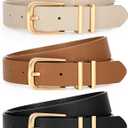 LEACOOLKEY 3 Pack Women's Leather Belts for Jeans Dress Pants Fashion Ladies Leather Belts with Gold Buckle, Size: L: Fits Waist Size 37"-41"