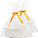 Gift Basket Empty, Small Woven Storage Basket with Gift Bags & Ribbons, Cotton Rope Room Shelf Storage Basket with Handle for Organizer Nursery Bins or Baby Shower 12" x 8" x 5" (White, 2 Pack)