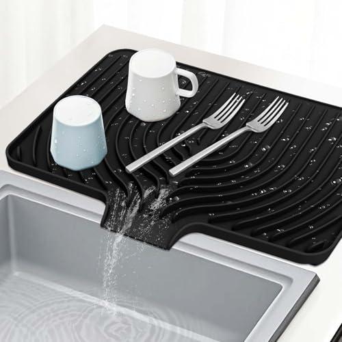 GUUKIN Dish Drying Mat, 17.7" x 11.8 " Drying Matt Kitchen Counter,Non-Slip Drying Pad, Easy Clean Pad for Countertop Protection, Multi-Functional Use (Black)
