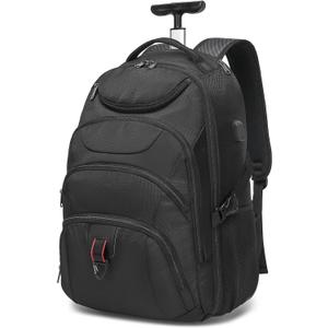 Boavan Rolling Backpack,17 inch Water Resistant Wheeled Backpack,Carry on Luggage Business Bag, Overnight College Computer Trolley Suitcase for Men Women Adults to TravelBlack