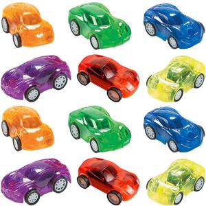 Fun Express Transparent Pullback Cars Set - Assorted Toy Vehicles Cars Boats & Racers for Kids - Perfect Playtime Birthday Parties Party Favors Gifts & Collecting - Colorful & Engaging Fun - 12 Pieces