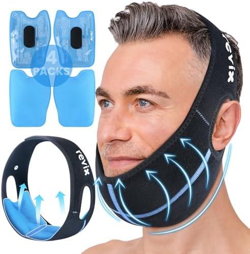 REVIX Wisdom Teeth Ice Pack Head Wrap with 3D Sewing Jaw Ice Pack for Face Oral Surgery Pain Relief for TMJ, Tooth Extraction & Teeth Removed, Extra Snug Fit with 4 Hot Cold Gel Packs Reusable, Black L