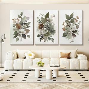 Azartslr Green Flower Canvas Wall Art, Farmhouse Rustic Floral Art Prints For Living Room, Vintage Bathroom Botancial Painting Poster, Plants Picture Kitchen Bedroom Decoration