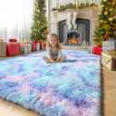Amdrebio Purple Rainbow Rugs for Bedroom Girls Room Decor, Soft Fluffy Cute Area Rug 4x6 for Kids Room Playroom Nursery Dorm, Mermaid Stitch Frozen Fuzzy Carpet, Plush Kawaii Furry Baby Toddler Rug