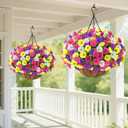 2 x Elyum Artificial Hanging Flowers for Outdoors, Fake Flowers Artificial Petunias Hanging Baskets for Outdoors, UV Resistant Fake Hanging Plants Flowers for Outside Garden Patio Porch Decor
