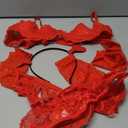 Womens Sexy Floral Lace Lingerie Set - Unlined Bra & Mesh Thong with Belt 3 Piece (Large, Red)