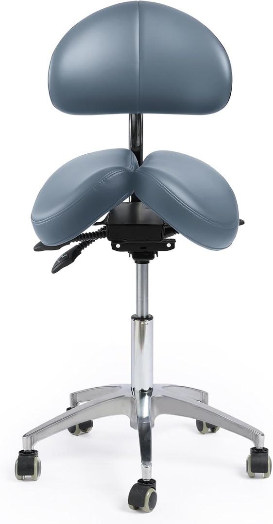 Rolling Stool with Back Support&Split Seat,500lb Saddle Stool with Wheels