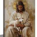 Jesus and Lamb Canvas Wall Art Abstract Christian Poster Prints Bible Stories Picture Artwork Wall Decor for Bedroom Living Room Prayer Room Church 24x16in Framed