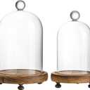 ZEERSHEE Pack 2 Clear Glass Dome with Wooden Base Glass Display Cloche Bell Shape Dome for Antique Collectibles Specimens Plants Dustproof Christmas Gift for Women