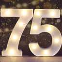 Pooqla Decorative Led Light Up Number Letters, White Plastic Marquee Number Lights Sign for 75th Birthday Party Wedding Decor Battery Operated Number (75)