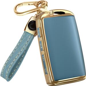 Lucrum Compatible with Mazda Key Fob Cover & Leather Keychain - TPU Case for 3, 6, CX-5 CX-9 CX-30 CX-50 CX-70 (2019-2025) (Blue)