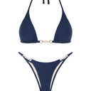 ZAFUL Bikini Sets for Women Halter Two Piece Swimsuits Sexy Triangle Bikinis Textured Cheeky Bathing Suit S