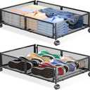 Yecaye Under Bed Storage with Wheels, 2 Pack Under Bed Shoe Storage Organizer Drawer, Toolfree Assembly Metal Underbed Storage Containers for Clothes, Shoes, Black