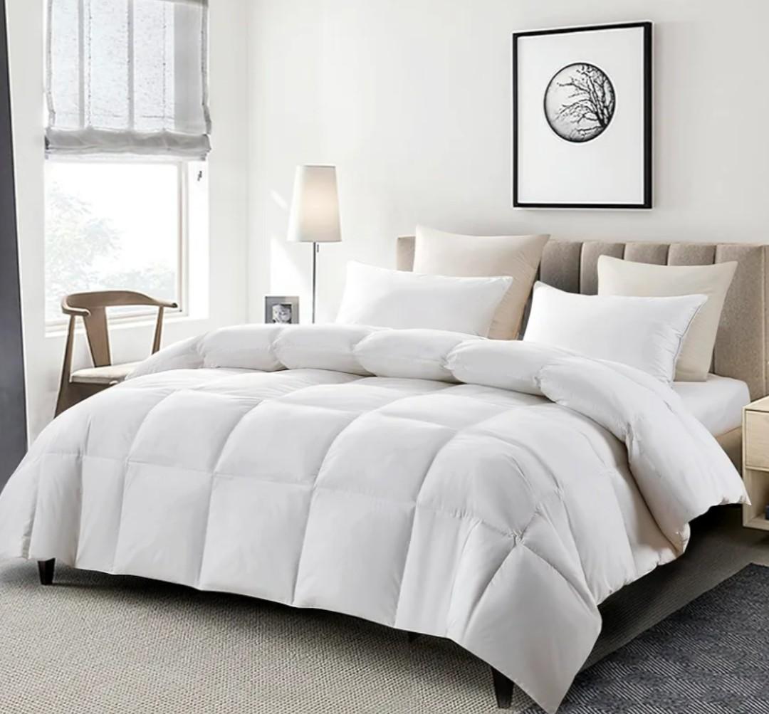 Serta Goose Feather Down Fiber Cotton Comforter King Size - 100% Cotton Duvet Insert - Hotel Luxury Hypoallergenic Bedding Comforter All Season Medium Warmth 106 x 90 Inch White