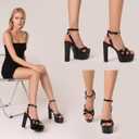 Platform High Heels for Women 5.3 Inch Chunky Block Heel Open Toe Sandals | Perfect for prom, weddings and summer events with stable platform design, cushioned footbed and stylish party look. (Black)