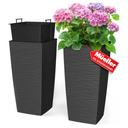 Mueller M-Resin Heavy Duty Tall Planters for Outdoor Plants, Indoor Grande Plant Pots, Boxes, Trees, Flower Pots, 2-Piece Set, 24”, Modern Design, Built-in Drainage, Front Porch Decor, Dark Gray