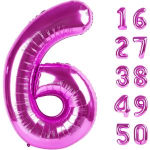 2 x 40 Inch Rose Purple Large Balloon Number 6 Balloon,Jumbo Mylar Foil Helium Balloon for 6 16 26 36 45 56 Birthday Digital Balloons for Birthday Party,Wedding Anniversary Party Decorations