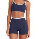 SUUKSESS Women 2 Pieces Workout Sets Padded Spaghetti Straps Tank Tops High Waist Biker Shorts Gym Yoga Active Wear Matching Sets (Navy Blue, S)