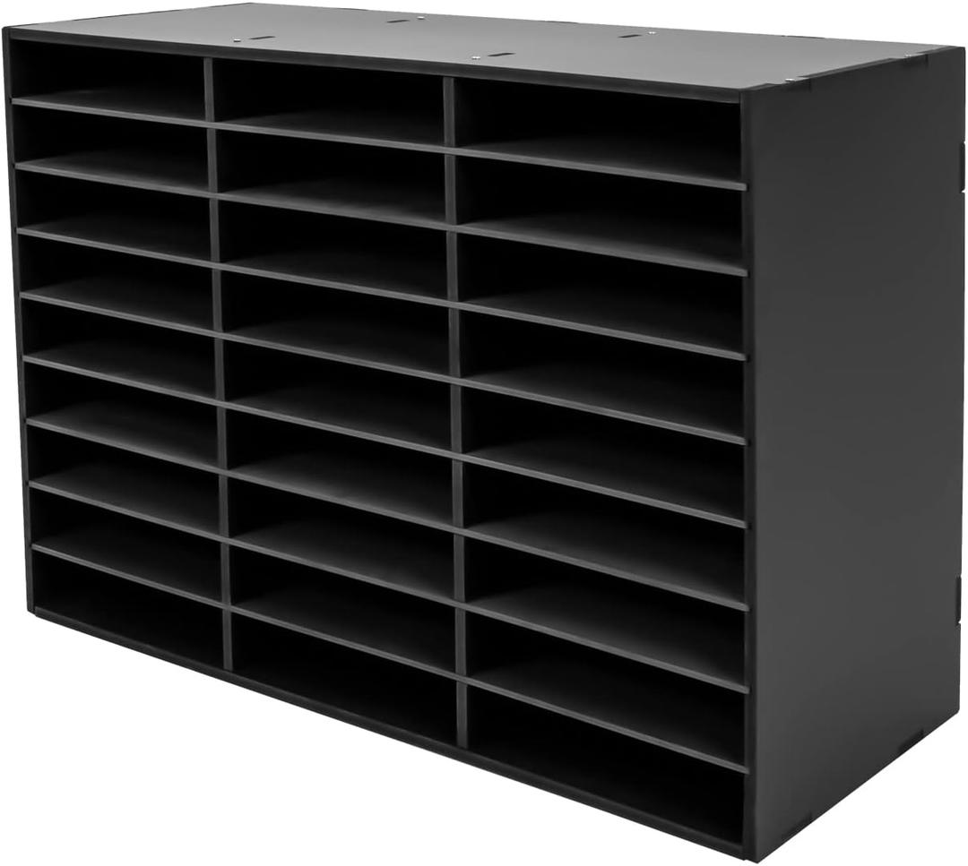 Literature Organizer, Desktop File Sorter Mail Center, Paper Storage Cabinet with 27 Slots Compartments, Classroom Mailbox for Home School Office (27 Slots Black)