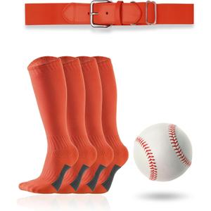 Toddler/Youth Softball Socks, Belt and Baseball Combo Set (2 Pairs of Socks, 1 Belt and 1 Baseball) for Boys Girls (Orange)