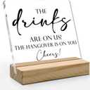 Wedding Decor, Acrylic Wedding Signs, Wedding Decorations for Reception, Wedding Signs for Reception, The Drinks Are on Us Acrylic Plaque Sign with Wood Stand for WeddingReception Decorations (white-3)