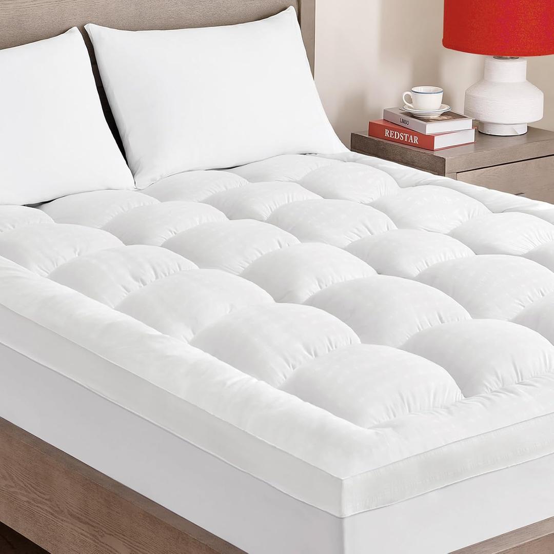 Extra Thick Full Mattress Topper, Breathable Ultra Soft 1300 GSM Down Alternative Filled Fitted Mattress Protector 8-21" Deep Pocket, Comfort Support Back Mattress Pad Cover (54x75 in,White)