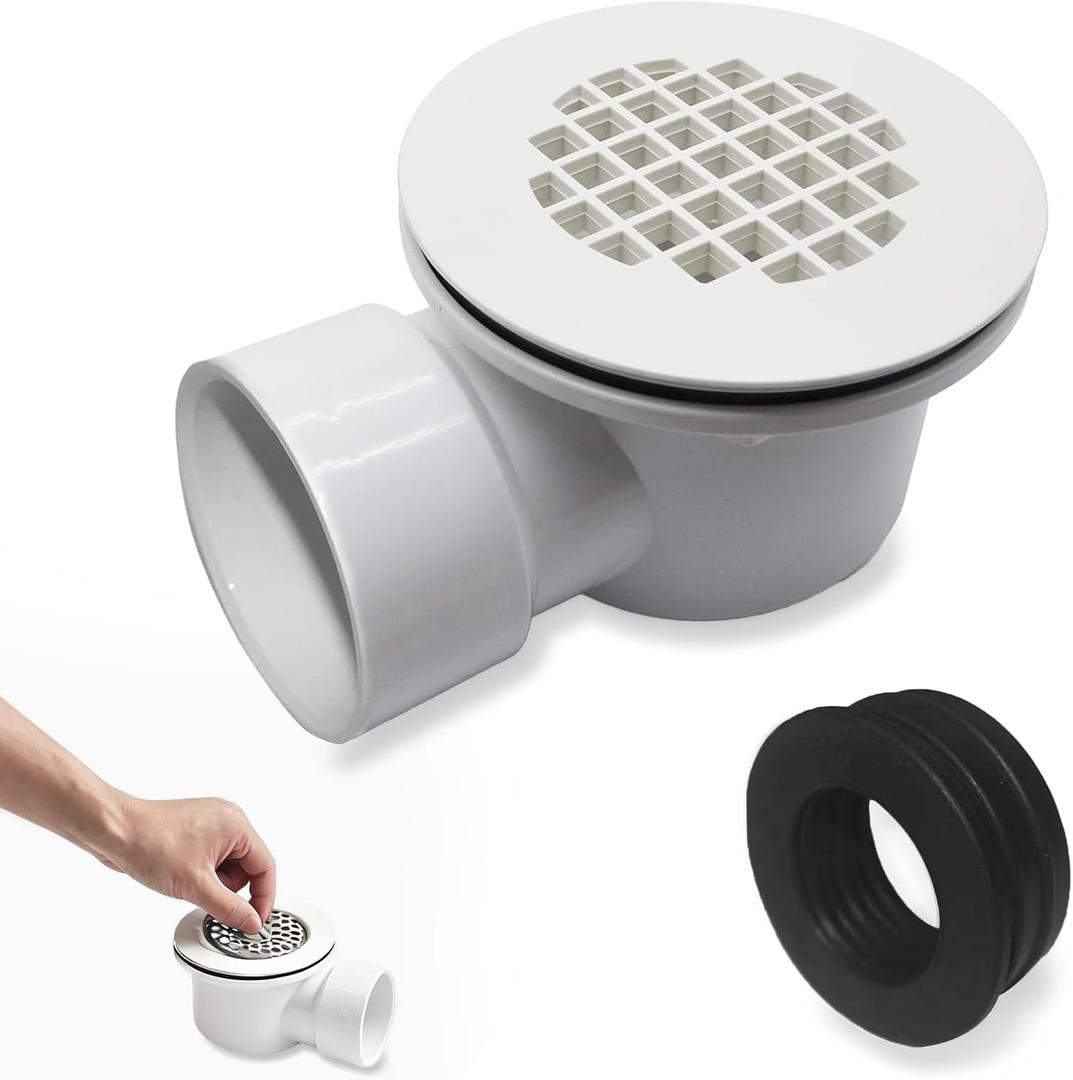Low Profile Shower Drain, 1.5 Side Outlet Drain Assembly,Perforated Strainer, for 1.5" or 2" Shower Drain, Replacement Base PVC Side Outlet Drain