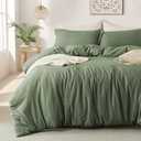 MILDLY Super Soft Duvet Cover - 100% Washed Microfiber Olive Green Comforter Cover Set 3 Pieces with Zipper Closure & Corner Ties (No Comforter) Queen No Tag