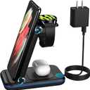 Wireless Charger for Samsung/Android, HOLYJOY Foldable 3 in 1 Fast Charging Station/Stand/Multi Charger for Samsung S25 Ultra/S24/Note 20, Travel Pad for Galaxy Watch 8/7/6/5/Active 2, For Buds(Black)