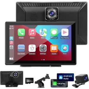 9.3" Carplay Screen for Car with Backup Camera, 2.5K Wireless Display, Android Auto Compatible, Portable Dash Cam, Touch Monitor, GPS Navigation, Bluetooth FM Transmitter, Universal Mount, Gifts