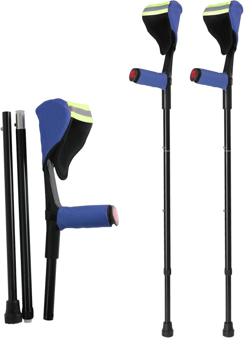 Forearm Crutches for Adults(1 Pair) Adjustable Adult Crutches with Cuffs, Elbow Cushion, Grip CushionBlueAluminum Lightweight Arm Crutches Forearm for AdultsFoldable Crutch for Walking