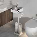 VOLDRA Toilet Paper Holder Stand with Shelf, Free Standing Toilet Paper Roll Holder with Wipes Storage Drawer Heavy Duty Floor Bathroom Tissue Holder Freestanding No Drill Tp Holder for 7 Rolls(White)