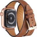 Bestig Bands Compatible with Apple Watch Band 49mm 46mm 45mm 44mm 42mm (Series 3 2 1) Women Men, Genuine Leather Double Tour Designed Slim Strap for iWatch Ultra 1/2/3 SE1/2 Series 11 10 9 8 7 6 5 4 (A-Brown+RoseGold)