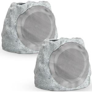 Outdoor Speakers Solar Powered & USB-C Rechargeable, Rock Speakers TWS Pairing Wireless Outdoor Speaker Bluetooth 5.4, LED Light Show, Waterproof, ideal for Backyard BBQ, Garden, Poolside (2-Pc,Grey)
