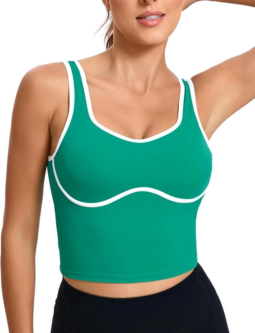 RUNNING GIRL Sports Bras for Women,Longline Workout Crop Tank Tops Padded with Built in Shelf Padded Sports Bra (Green, S)